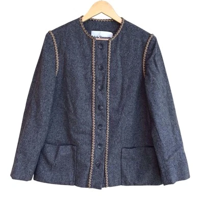 Vtg Adele Simpson Neiman Marcus Gray Wool Jacket Pockets - Image 1 of 3