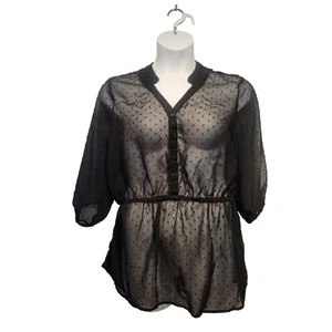 Mossimo Damen 2X schwarz gepunktet strukturiert halbtransparent Bluse Whimsigoth Witchy - Bild 1 von 4