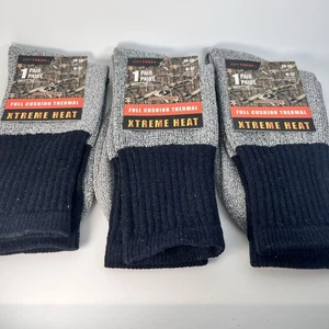 Mossy Oak Full Cushion Thermal Xtreme Heat 3 Pr Outdoor Hunting Socks Black/Gray - Picture 1 of 6