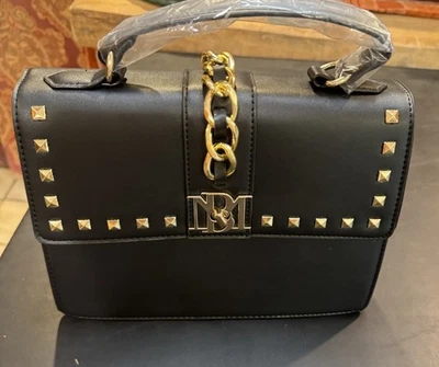 NWT Bradley Mischka VeganLeather Black Crossbody Gold Chain & Studs W/ Lock - Image 1 of 4