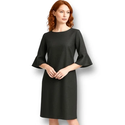 全新 Pendleton 灰色 100% Virgin 羊毛 Midi 连衣裙 喇叭袖 办公室 学院风 S — 第 1/4 张图片