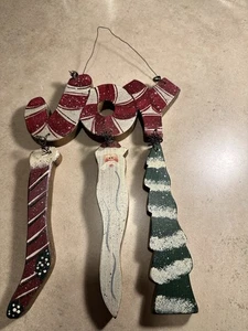 Handmade Wooden Joy Sign With Hanging Stocking, Santa And Tree - Picture 1 of 9