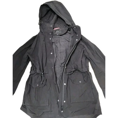Chaqueta de lluvia J Crew impermeable con capucha forro negro azul para mujer pequeña Foto 1 de 4