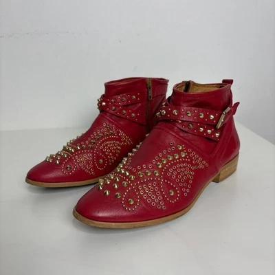 Botines de cuero Zara rojo dorado con tachuelas para mujer talla 39 Western Holiday Foto 1 de 4