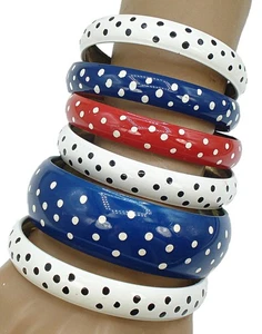 6-VINTAGE ARMREIF ARMBAND KONVOLUT METALL ROT WEISS BLAU EMAILLE WEISS SCHWARZ GEPUNKTET - Bild 1 von 4