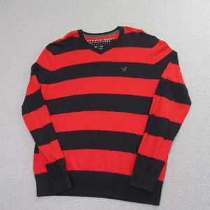 American Eagle Mens Pullover Sweater M Red Orange Black Waldo Striped V - Picture 1 of 10