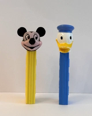 2 Vtg Disney Pez Dispensers No Feet Mickey Mouse Pink Die Cut Face Donald Duck - Image 1 of 4