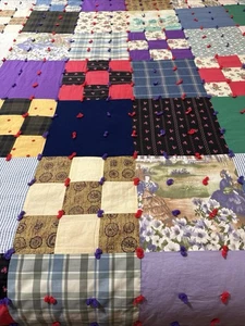 Vintage 1975 Handmade Quilt Patchwork Square 78x88 Rustic Primitive Reversible - Picture 1 of 18