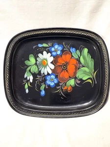 Plato bandeja de metal floral esmalte pintado a mano ruso 8" - Imagen 1 de 5