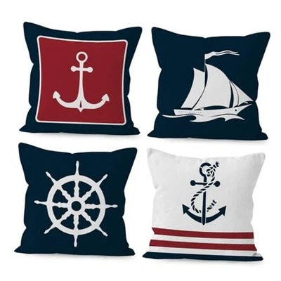 Fundas de almohada azul marino náutico océano barco ancla, regalos náuticos barco,  Foto 1 de 4