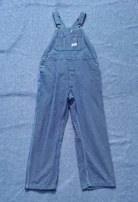 Macacão vintage redondo casa babador listrado engenheiro masculino 40X28 com bainha EUA carpinteiro - Imagem 1 de 4