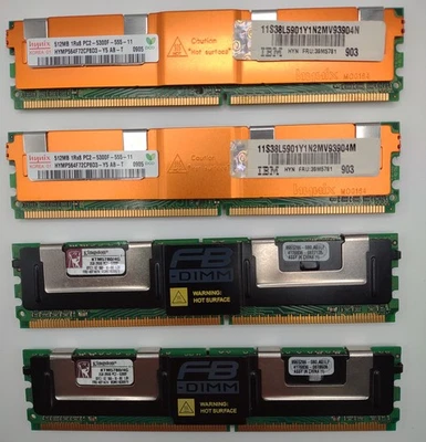Lote de 4 FB-DIMM PC2-5300F RAM: Hynix 512MB + Kingston 2GB Foto 1 de 3