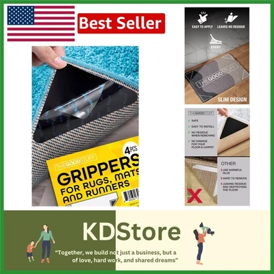 4 Pack Rug Corner Grippers Non-Slip Anti Slip Hold Down for Hardwood Tile Carpet - Image 1 of 4