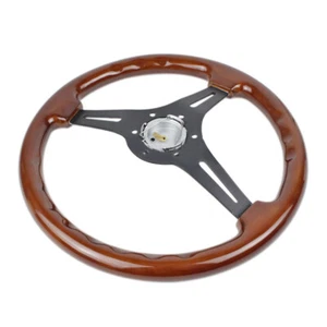 14" 350mm Classic Wooden Steering Wheel 6 Bolts Black 3-Spoke Universal - Picture 1 of 7