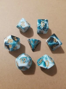 Polyhedral Gaming 7Pc Dice Set Green-Blue/White; DnD, Roleplaying, FREE SHIPPING - Picture 1 of 2