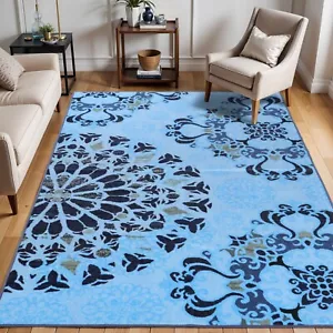 Thalia Modern Damask Medallion Vintage Door Mat Large Indoor Area Rug Or Runner - Picture 1 of 24