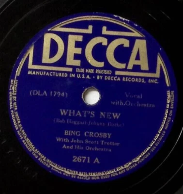 BING CROSBY WHAT'S NEW/GIRL OF MY DREAMS DECCA RECORDS 78 RPM 442 - Image 1 of 3