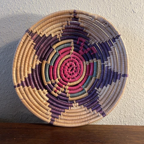 VTG Hand Woven Colorful Coil Basket Mexico - Great Starburst Design 9” Cover