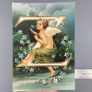 Clapsaddle Z Letter VTG Forget Me Not Alphabet Victorian Cherub Angel Postcard - Picture 1 of 3