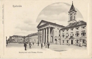 Karlsruhe Marktplatz con iglesia evangélica Alemania postal indivisa  - Imagen 1 de 2
