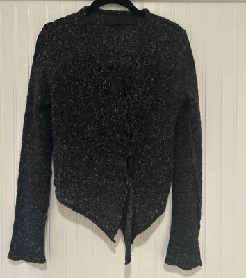 Suéter feminino Daniel Andresen S jaqueta de malha preto branco martelado bainha V - Imagem 1 de 4