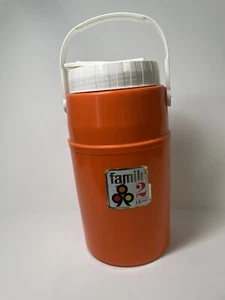 Vintage Orange Family 2 Quart Water Jug Cooler Unbreakable Hot or Cold - Picture 1 of 4