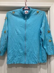NWT Quacker Factory Blue Star Sequin Rhinestone Zip Up Cardigan Sweater SZ 3X - Picture 1 of 18