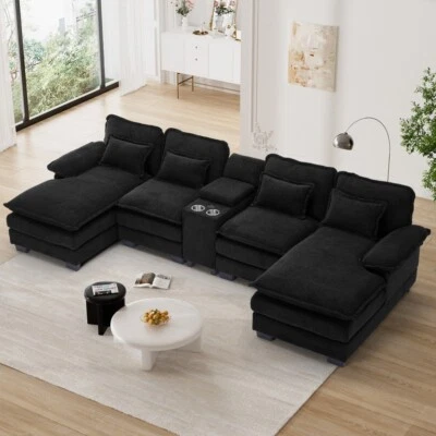 Modern U-Shaped Oversized Sectional Sofa Couch w/ USB Port,Storage,Cup Holder - Image 1 of 4