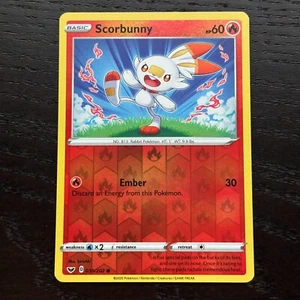 Scorbunny 030/202 Pokemon Sword & Shield Base Set Reverse Holo Common Card NM - Picture 1 of 2