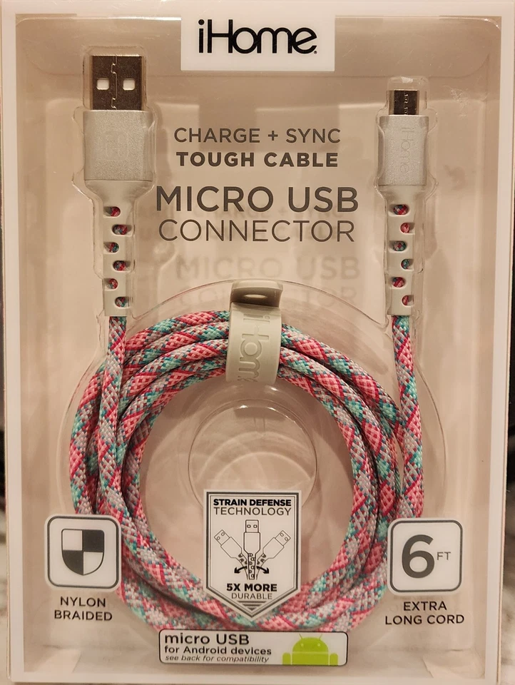 iHome Charge Sync Tough Cable Micro USB Connector For Android