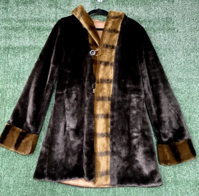 Dennis Basso Leather Fur Coat Long Jacket Size XS Women's Brown Hooded - Image 1 of 4