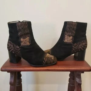 ROS Hommerson Vintage Suede Booties Black with Cheetah Print Size 7.5 W - Picture 1 of 9