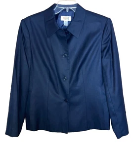Talbots Womens Navy Silk Wool Sz 12P Blazer 2 Button Jacket Career Lined Pockets - Picture 1 of 7