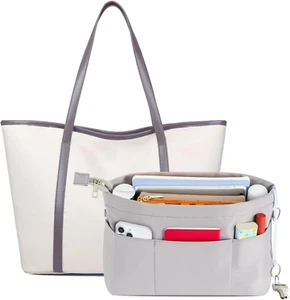 Purse Organizer Insert with Zipped Top for Tote Bag, Handbag Shaper with 13 Pock - Picture 1 of 6