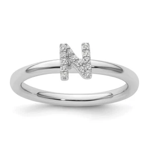 Collana Bracciale Anello N Iniziale Diamante Impilabile Oro Bianco 14K - Foto 1 di 8