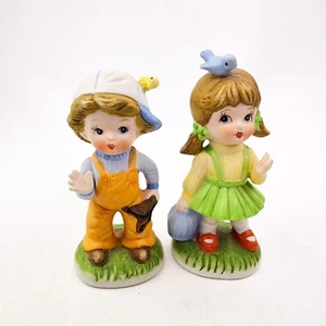 Vintage HOMCO Boy with Bird and Slingshot And Girl With Birdcage Figurines - Picture 1 of 9