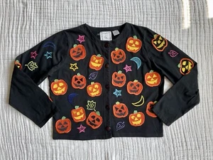 Vintage S Cardigan Michael Simon Pumpkin Halloween Jack O Lantern Cotton VGUC - Picture 1 of 11