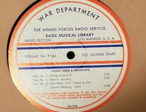 Vintage Count Basie / Dinah Shore - AFRS Military Transcription Record - 16" - Picture 1 of 2