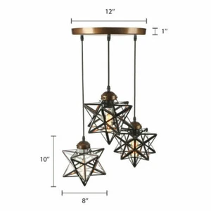 Modern Moravian Star Glass Pendant Lamp Chandelier Light 3-Light Ceiling Fixture - Picture 1 of 11