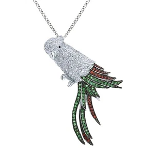 1 ct Natural Diamond Multi Color Parrot Pendant 14K White Gold Plated Silver - Picture 1 of 4