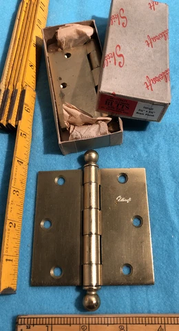 2 Old Skillcraft Door Hinges Butts Cannon Ball Top 3.5”x3.5” VTG NOS Store Stock Cover