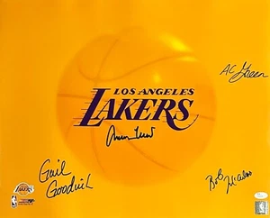 Jerry West, Gail Goodrich, Bob McAdoo, AC Green autogrphed NBA 16x20 photo JSA - Picture 1 of 1