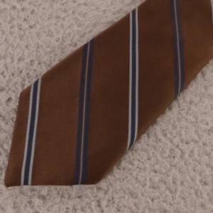 Cravatta Van Heusen marrone blu a righe 100% poliestere made in USA - Foto 1 di 5