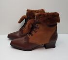 OLD FLORENCE SIZE 4UK EUR37 WOMENS BROWN LEATHER BLOCK HEEL ANKLE BOOTS FUR FLAP