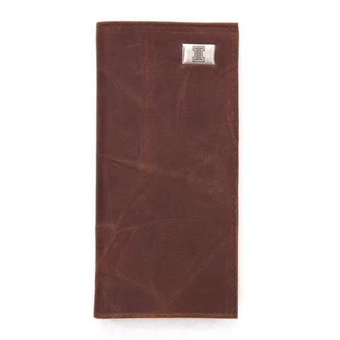University of Illinois Leather Wallet Brown Checkbook Wallet Cover