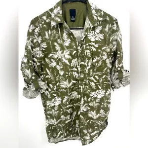 Herrenhemd H&M olivgrün-weiß, Gr. Small, verstellbare Ärmel Button-Down - Bild 1 von 4