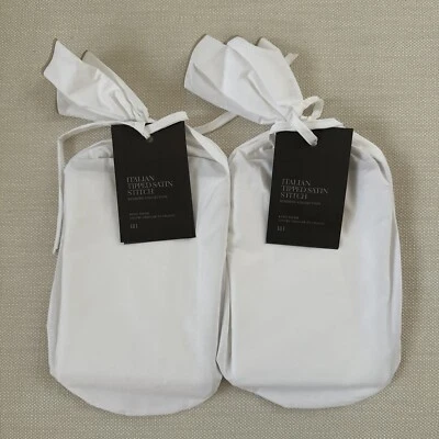 TWO RESTORATION HARDWARE ITALIAN TIPPED SATIN STITCH KING SHAM IN WHITE/DUNE NWT - Image 1 of 4