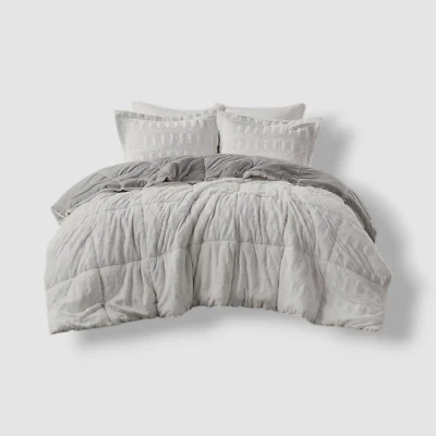 Madison Park Gray Gia Faux-Fur 3-Pc.. Comforter Mini Set, Full/Queen - Image 1 of 4