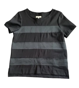 Madewell Satin Striped Night Out Short Sleeve Black T-Shirt Top Pullover M - Picture 1 of 7