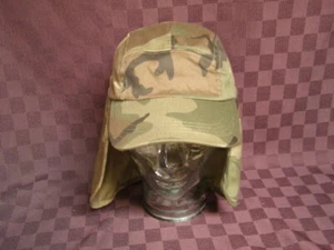 GREEN CAMO BALL CAP HAT W/BUCKET EAR FLAP W/NECK SUN PROTECT HUNT FISH HIKE - Picture 1 of 5
